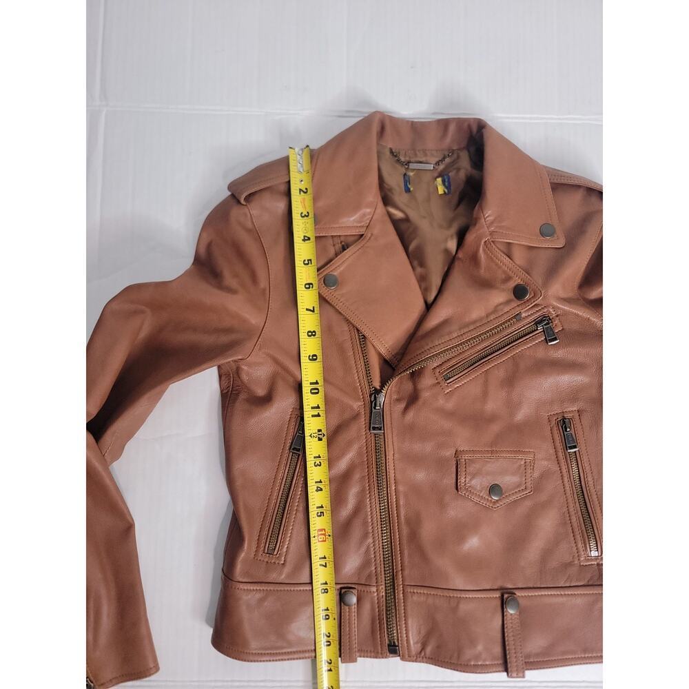 Polo Ralph Lauren Cognac Brown Lamb Leather Moto Jacket Size 2/4 Womens - Picture 7 of 16